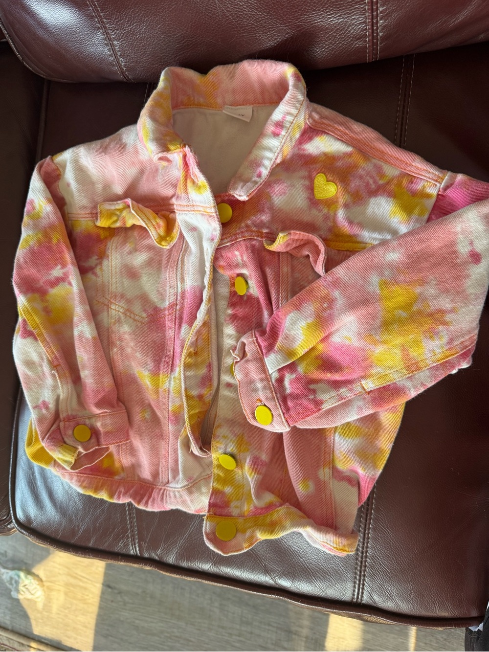 Kids Pink Tie-Dye Jean Jacket with Yellow Accents
